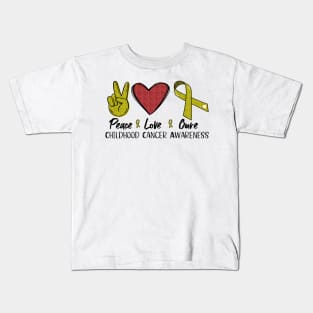 Peace Love Cure Childhood cancer awareness Kids T-Shirt